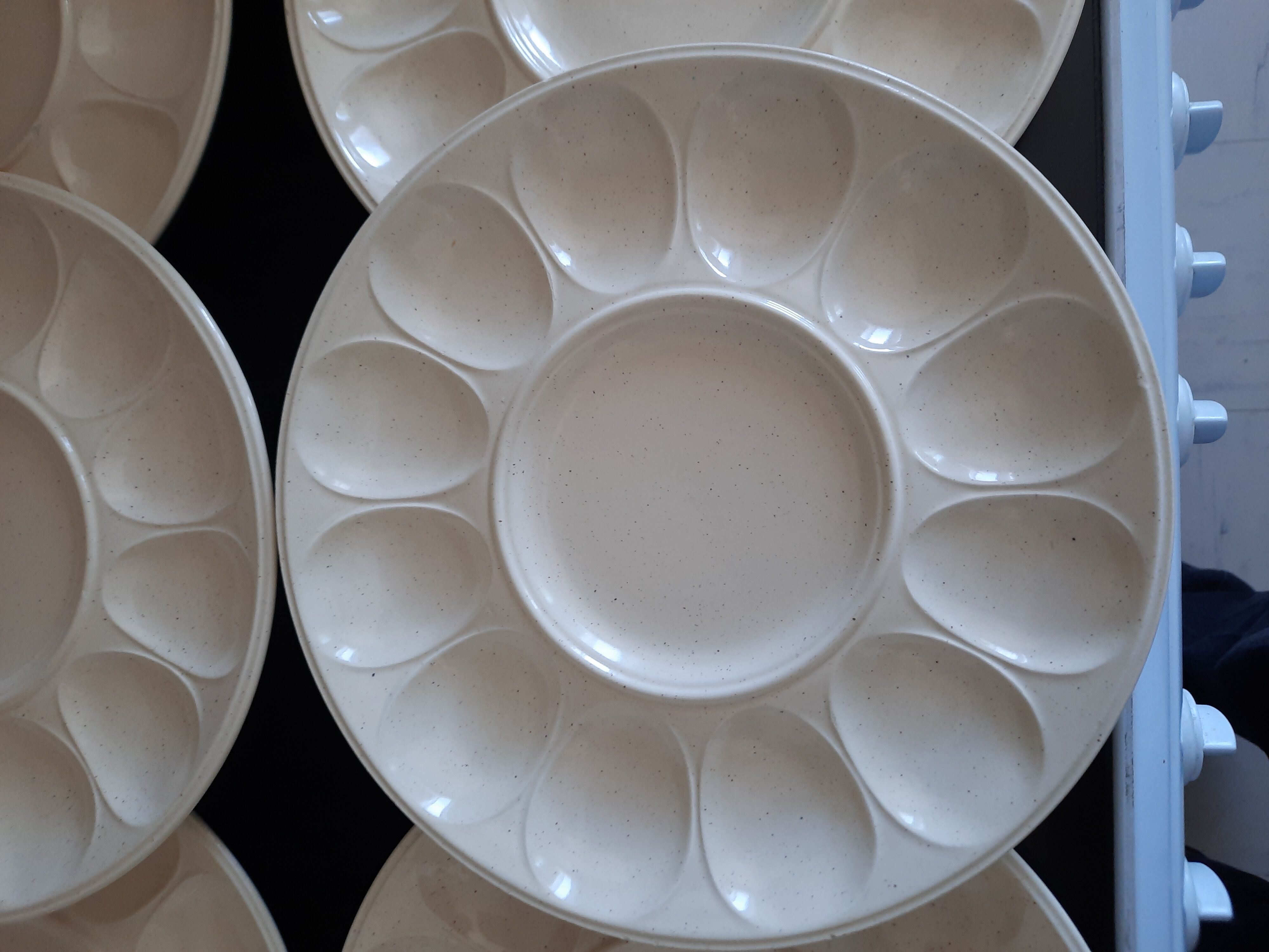 Set of 6 Vintage Mimosa Egg Plates – Speckled Cream Ceramic