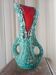 Vase double anse "lava" turquoise - coulures émail rouge & noir