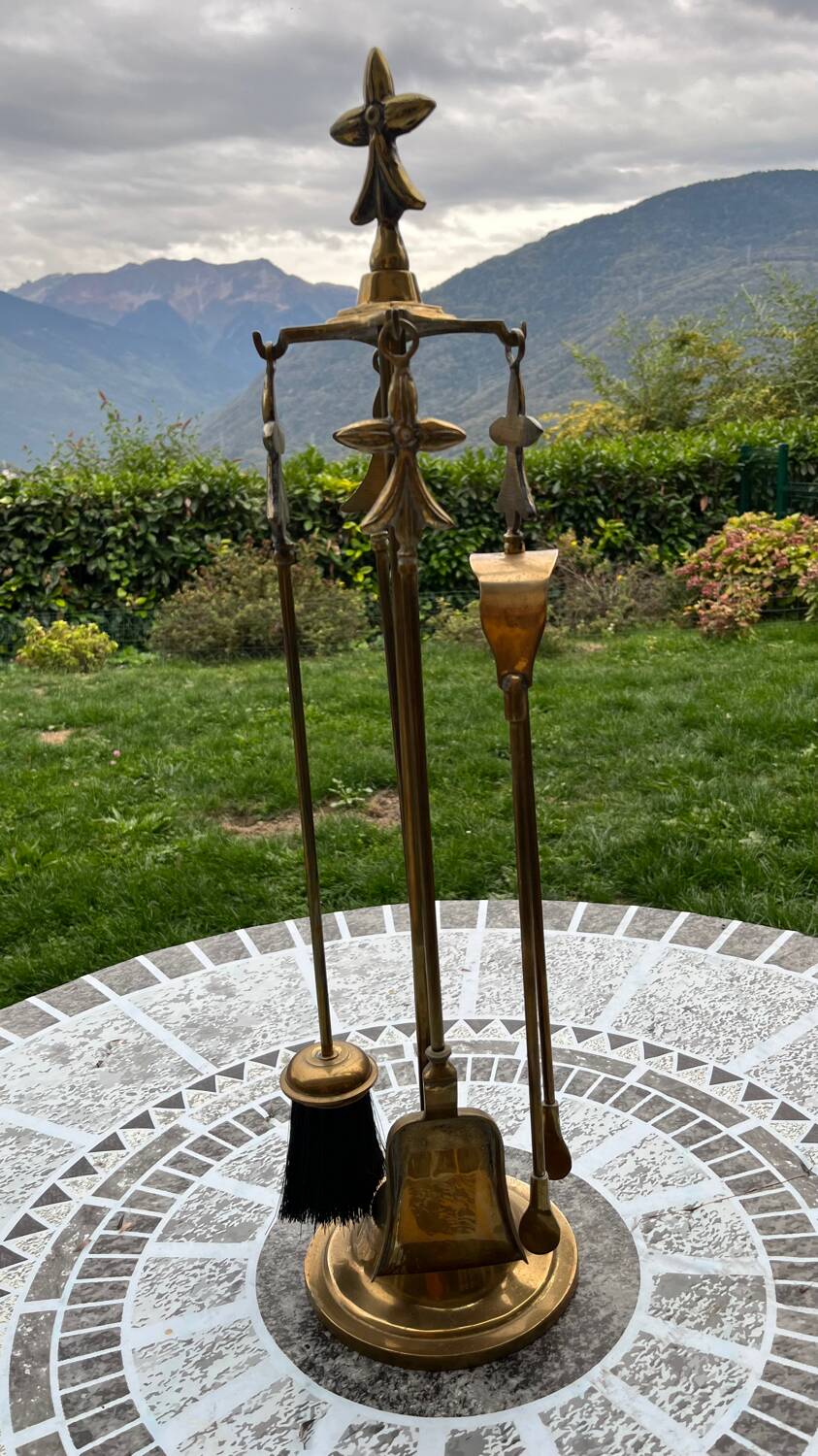 Old brass fireplace set