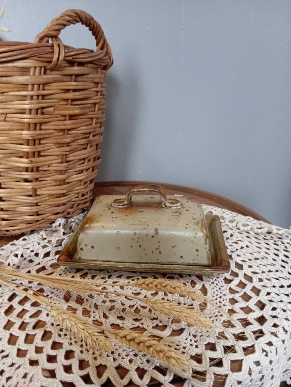 Rectangular butter dish in pyrite stoneware, vintage 1970