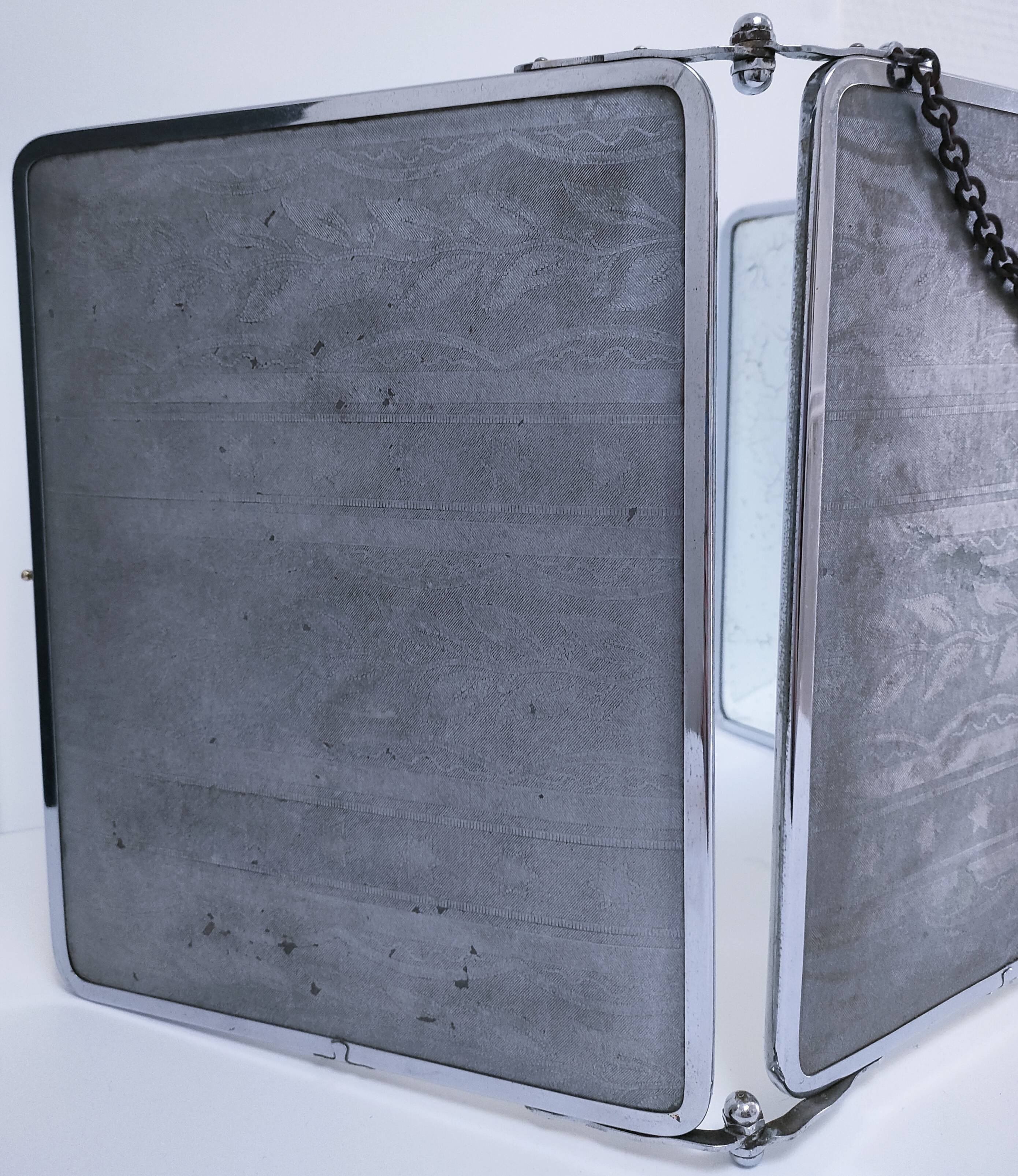Chrome patina triptych mirror, early 20th century