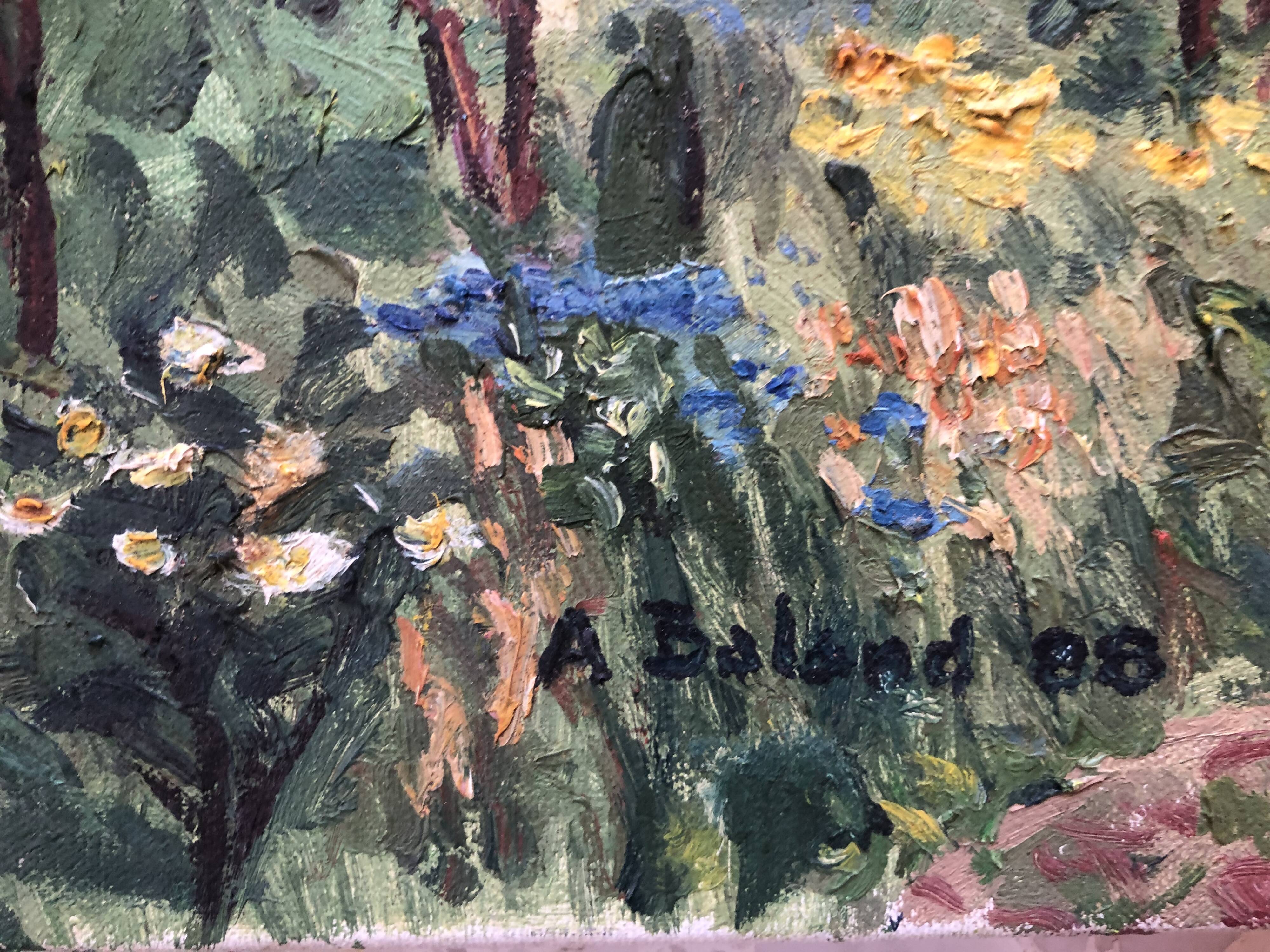 Oil on canvas pyrenees mountain landscape, signed a. baland 1988, unframed