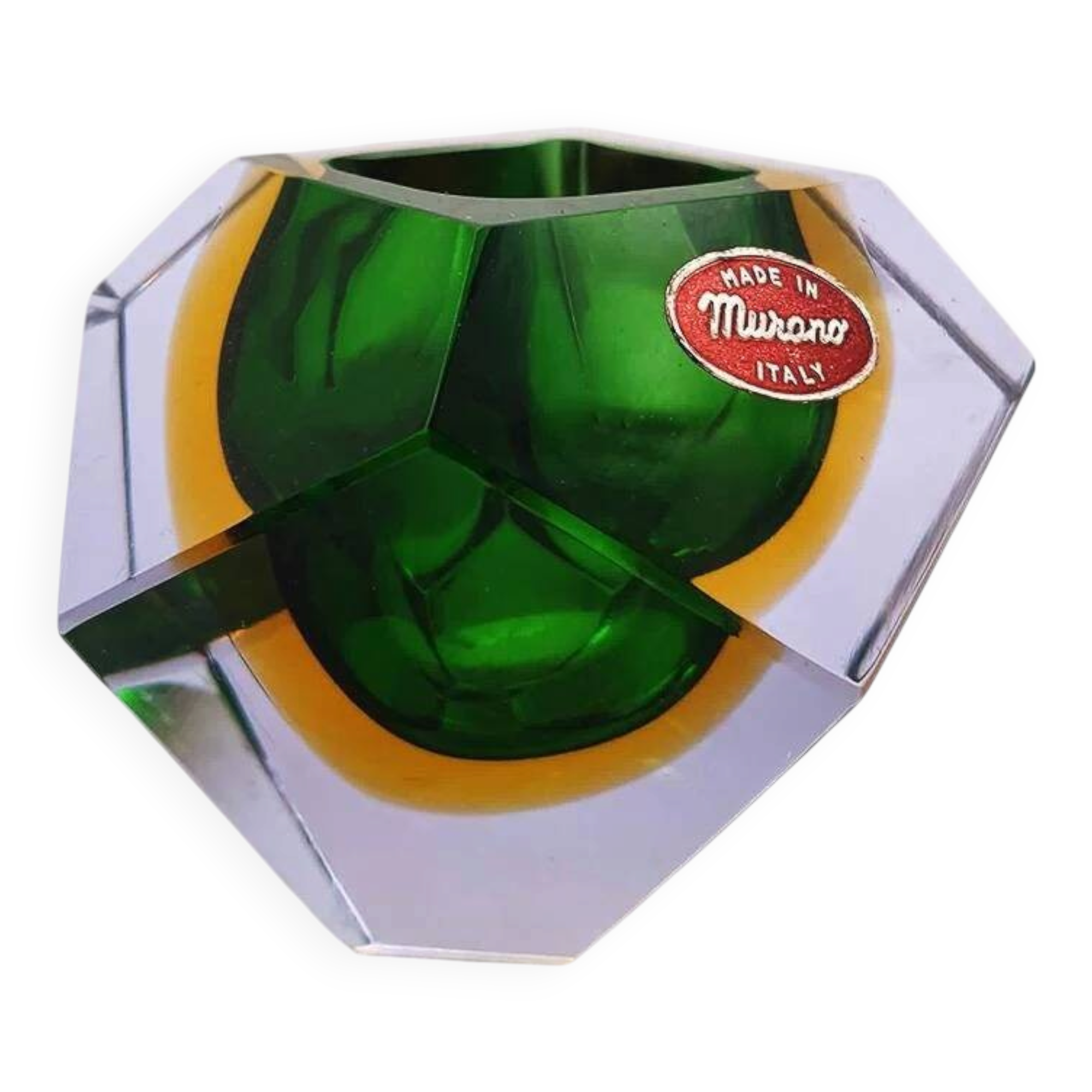 1960s asymmetrical and particular multifaceted ashtray / bowl in Murano glass. Made in Murano, Italy