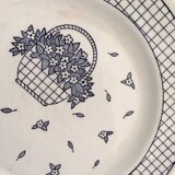 Together seven dessert plates mismatched in blue.