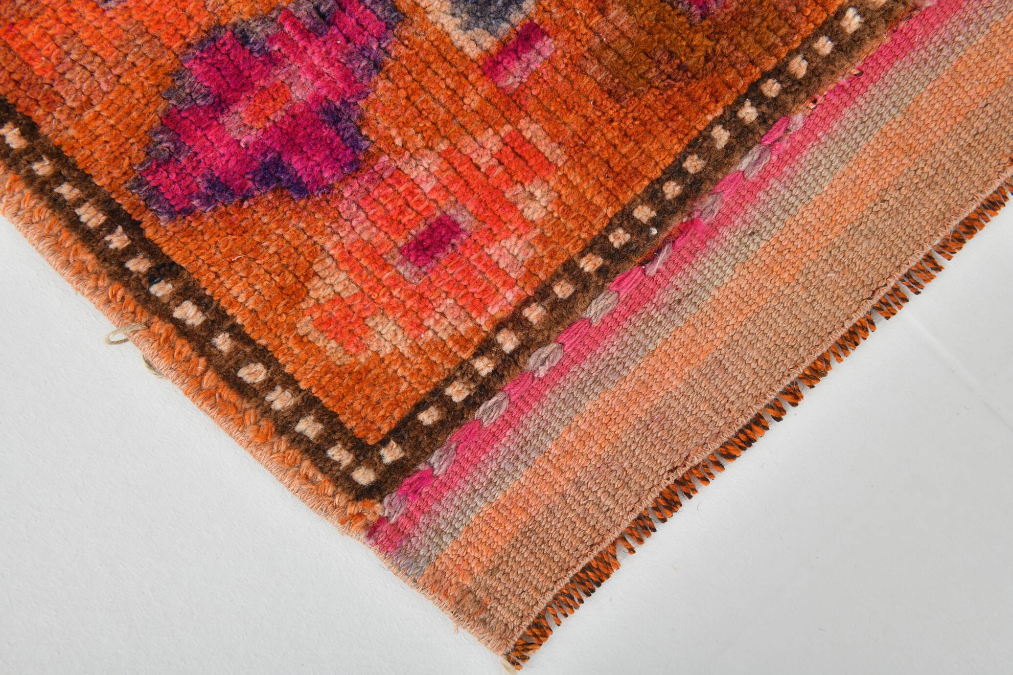 Long Tapis Couloir Vintage Orange et Fuchsia à Motifs Géométriques,91x278Cm