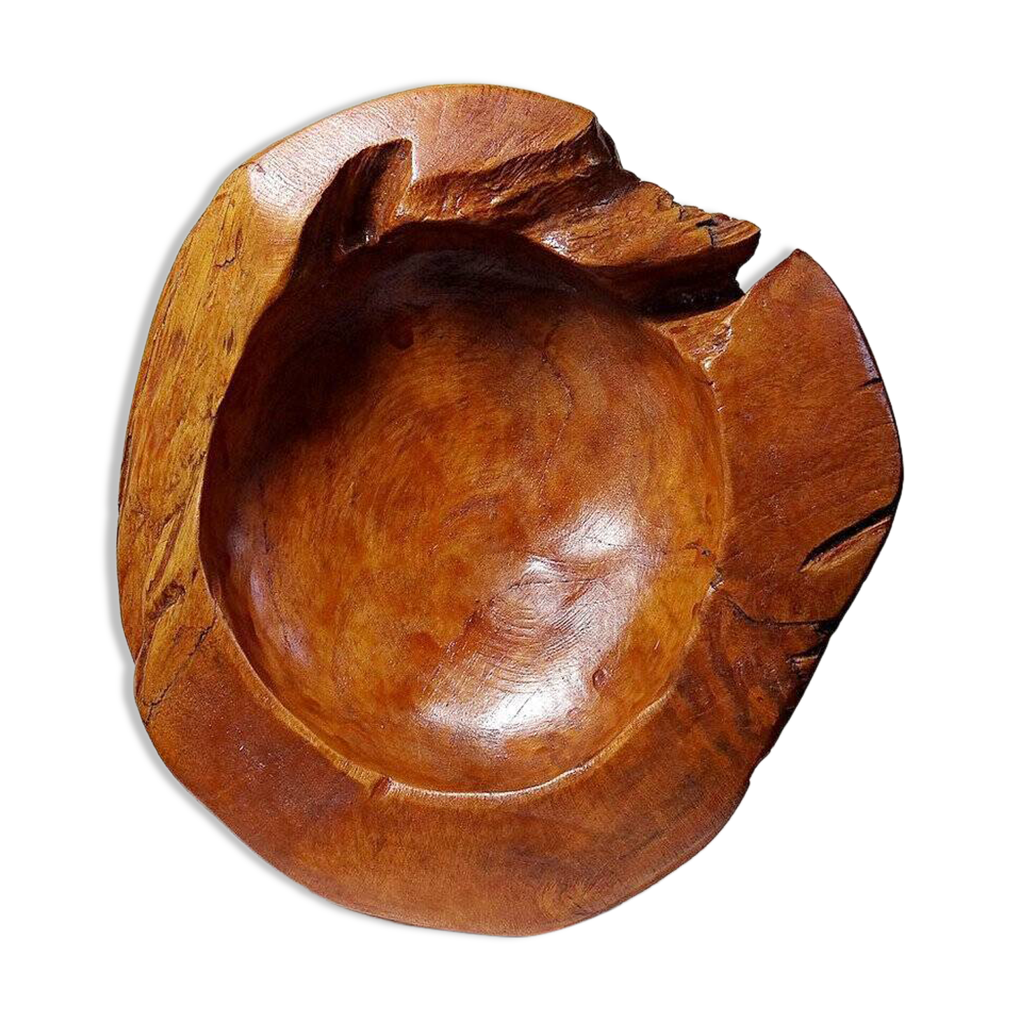 Large vintage nut bowl or empty pocket in teak wood, Italy, 1960s-70s