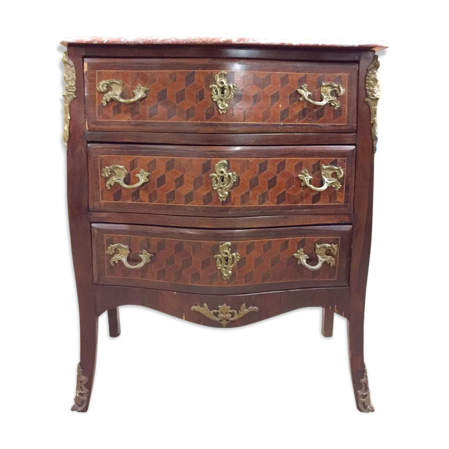 Commode en marqueterie de cubes d'époque Napoléon III