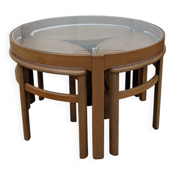 Trinity coffee table by Nathan, glass and wood, 1960s.