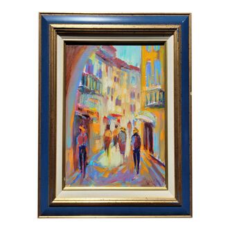 Huile sur toile avec encadrement robert nyel " rue à grasse »