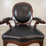 Late 19th Century Mahogany Armchair in Black Leather, 1890s