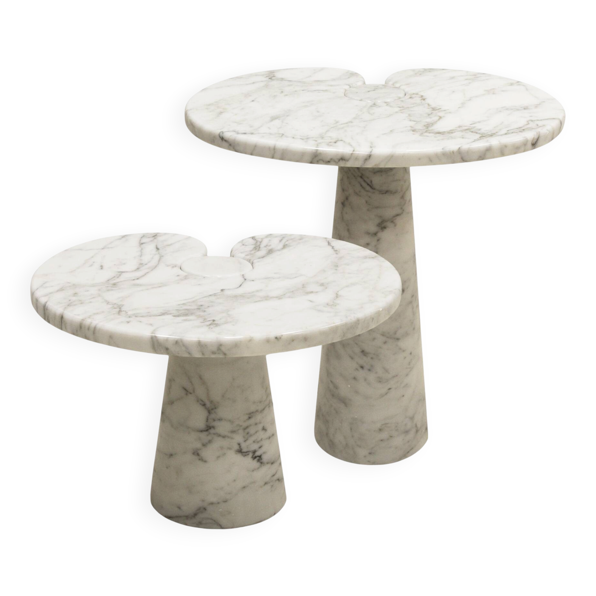 Original Angelo Mangiarotti Italian "Eros" Carrara Marble Side Tables