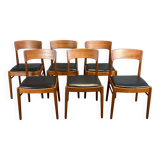 Set of 6 dining chairs by Henning Kjaernulf for Korup Stolefabrik, teak and leather, 1960s