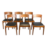 Ensemble de 6 chaises de salle à manger par Henning Kjaernulf pour Korup Stolefabrik, teck et cuir, années 1960.