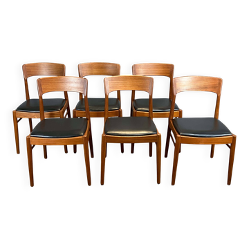 Set of 6 dining chairs by Henning Kjaernulf for Korup Stolefabrik, teak and leather, 1960s.