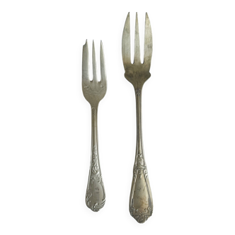 Pair of silver plated metal forks, ornate design