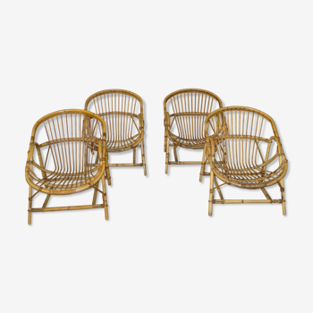 Set of 4 vintage rattan chairs