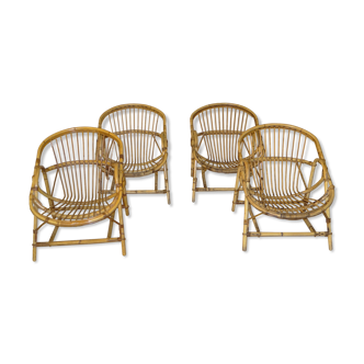 Set of 4 vintage rattan chairs