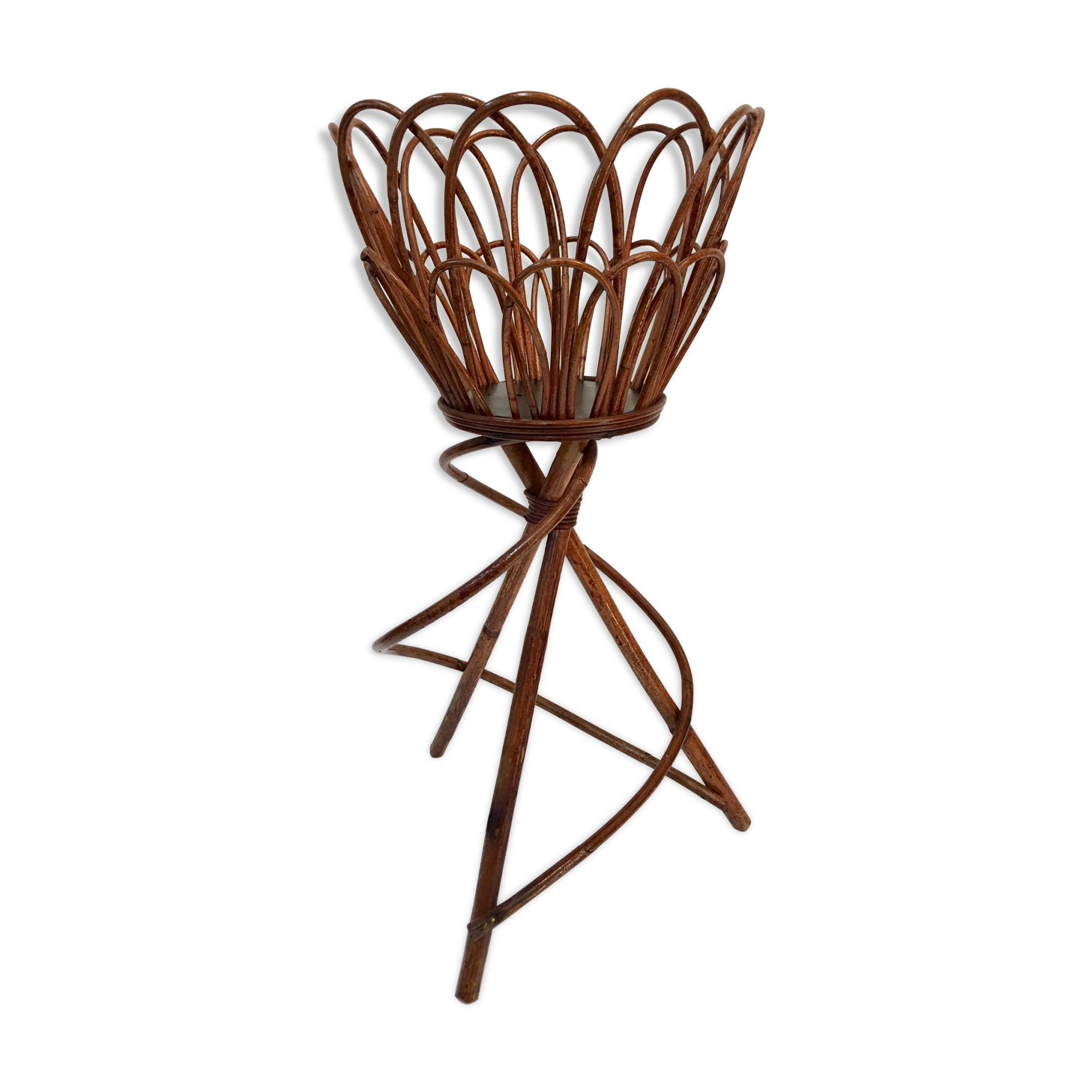 Plant carriage / pot holder in vintage rattan