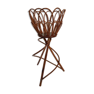 Plant carriage / pot holder in vintage rattan