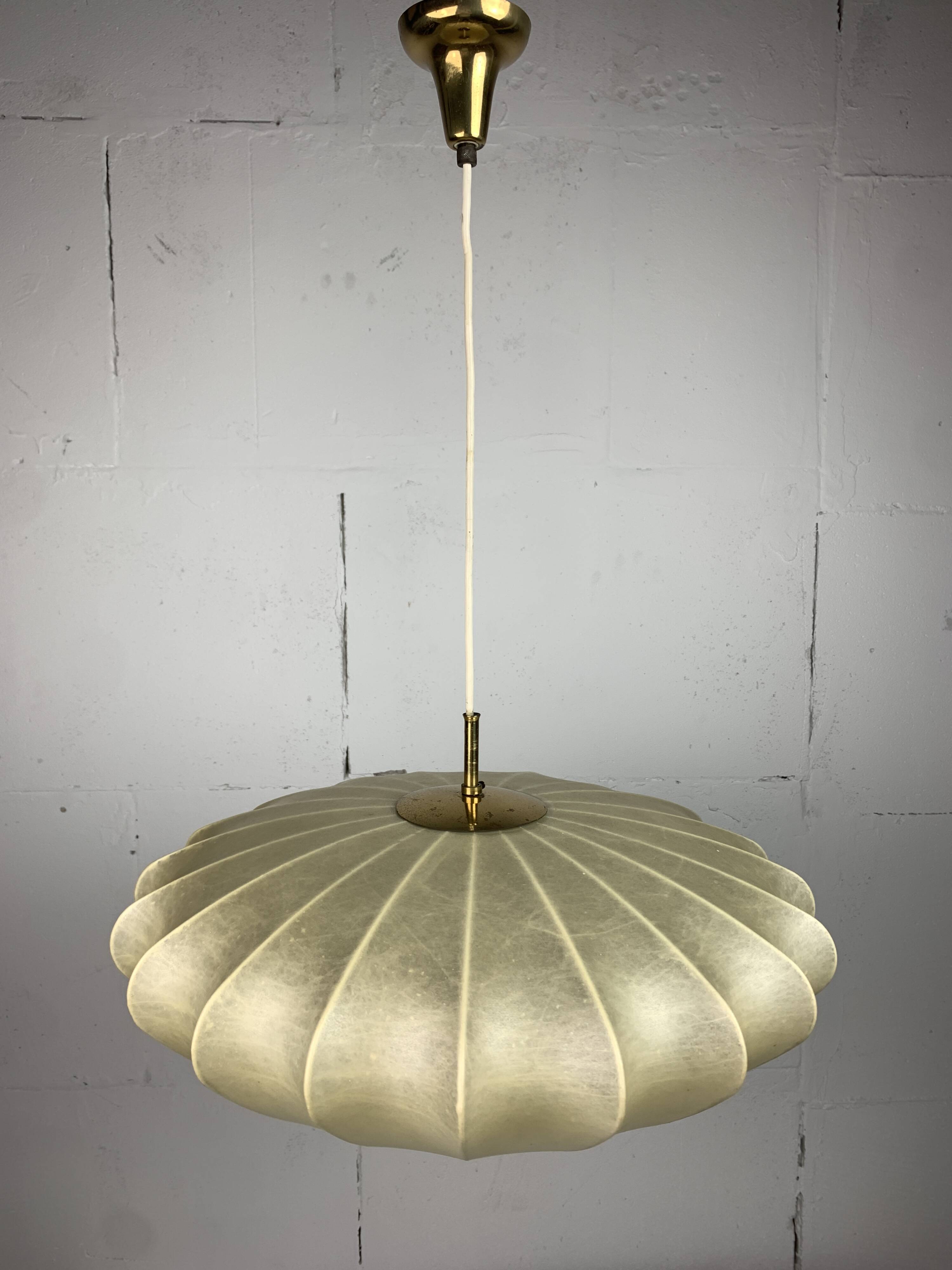 Midcentury ufo cocoon pendant lamp with brass, 1960s
