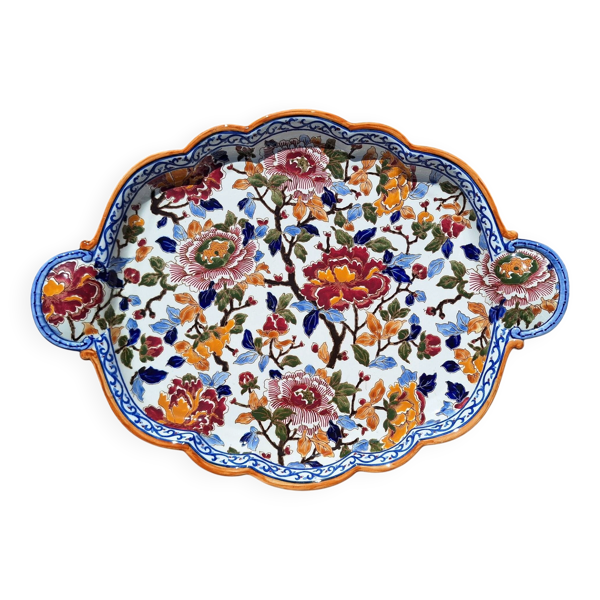 Grand plat faïencerie de Gien modèle pivoine
