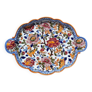 Large earthenware dish from Gien, peony model.