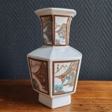 Vintage Hexagonal Japanese Porcelain Vase – Landscape Decoration