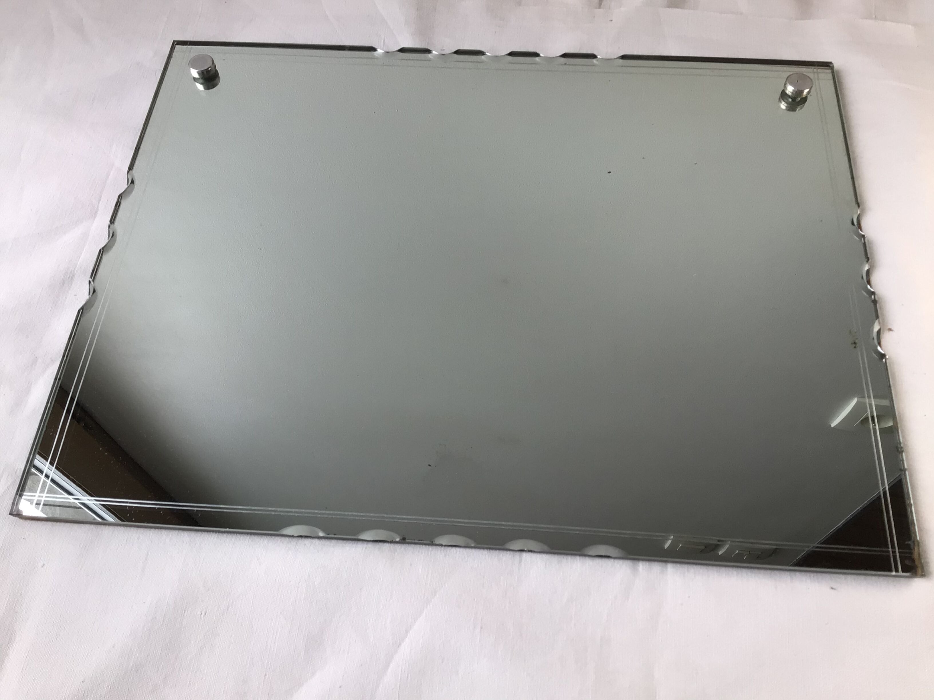 Thick engraved bevelled mirror 39cm X 30cm