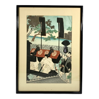 Estampe japonaise du 19ème siècle "Procession de samouraïs" 1889 - Ukiyo-e Meiji 22