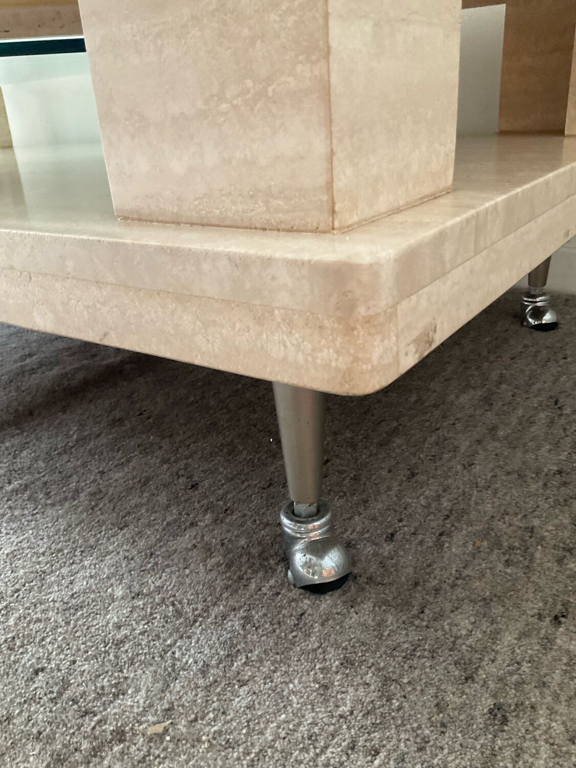 Vintage travertine and glass coffee table