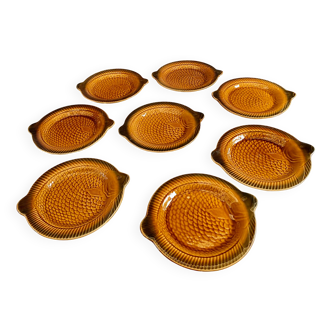Fish service 8 ceramic plates Sarreguemines vintage 60s