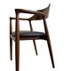 CURVED WOODEN DINING CHAIR WITH BROWN LEATHER SEAT