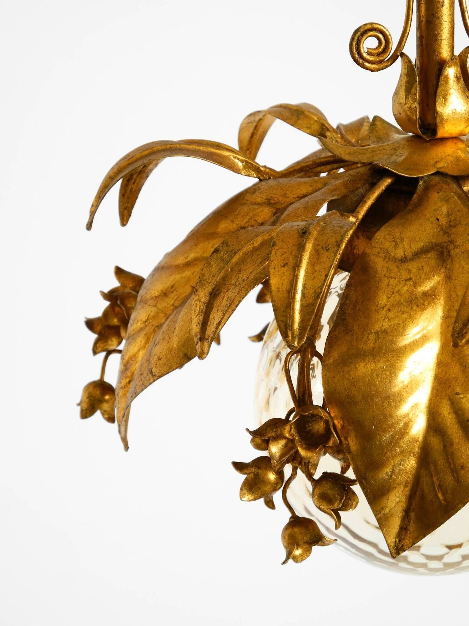 1970s gold-plated metal pendant lamp with a glass sphere by Hans Kögl