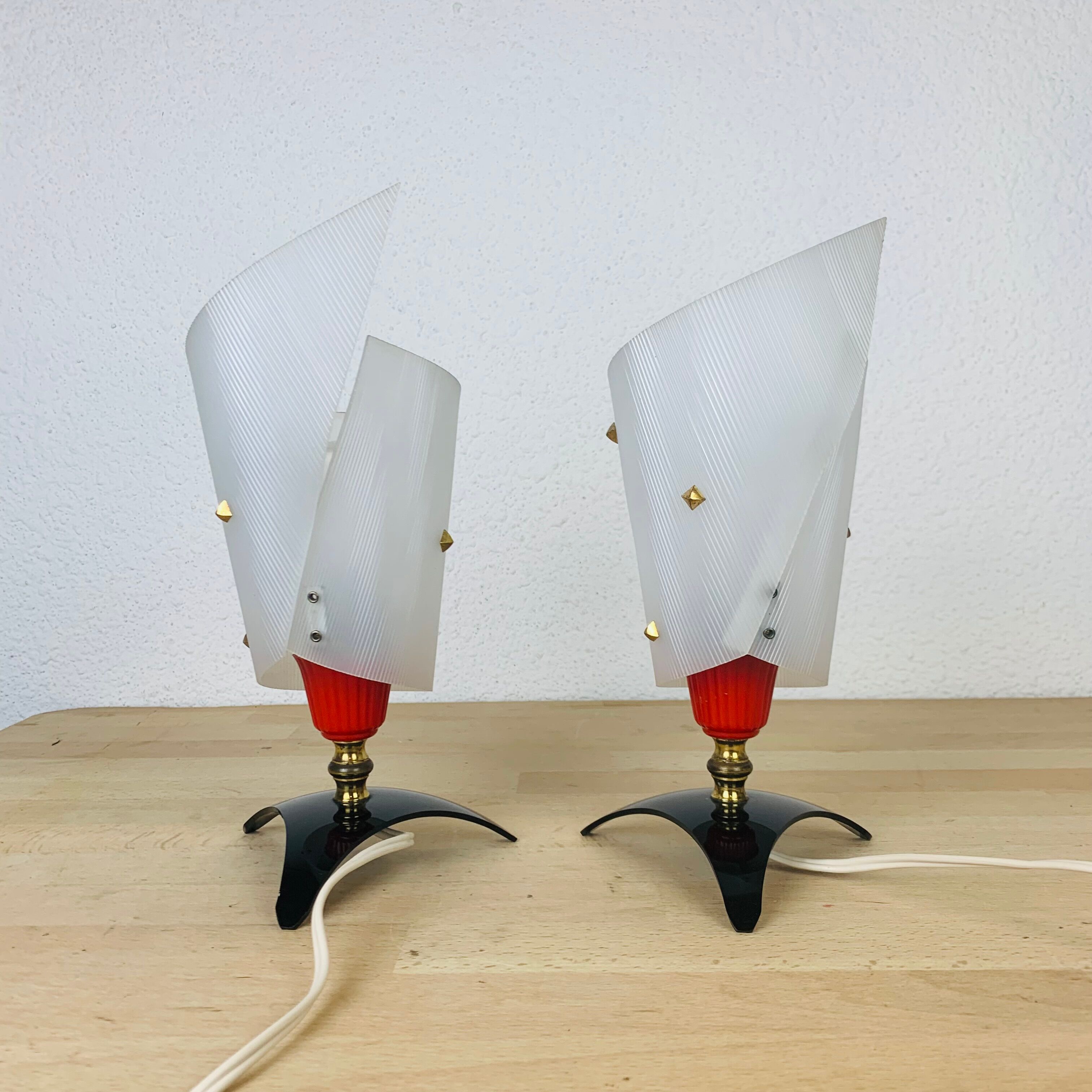 Pair of 50s bedside lamps plastic brass