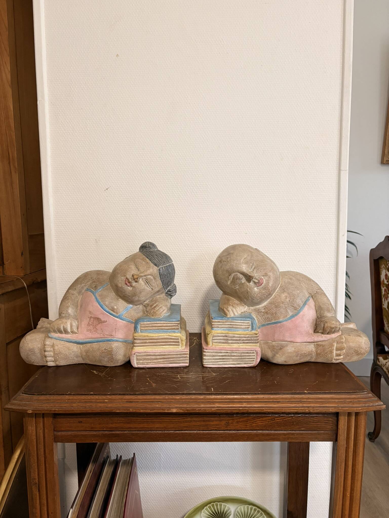 Old Pair of Asian Bookends Exotic Wood Asia Buddha