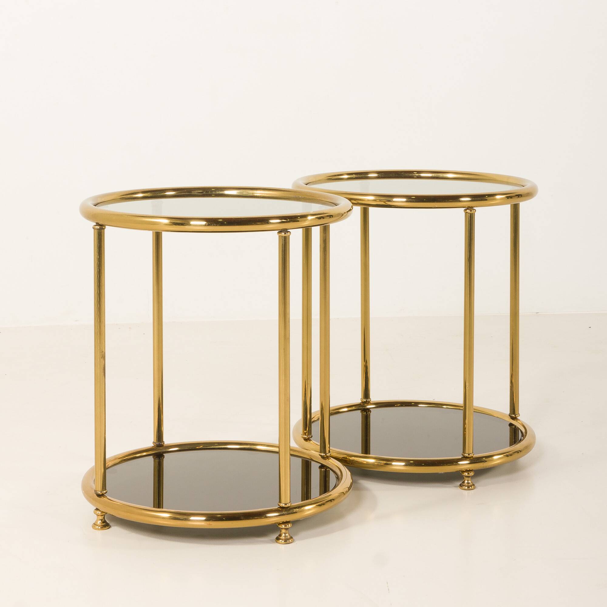 Hollywood Regency style mid century brass side tables, set of 2 , Italy
