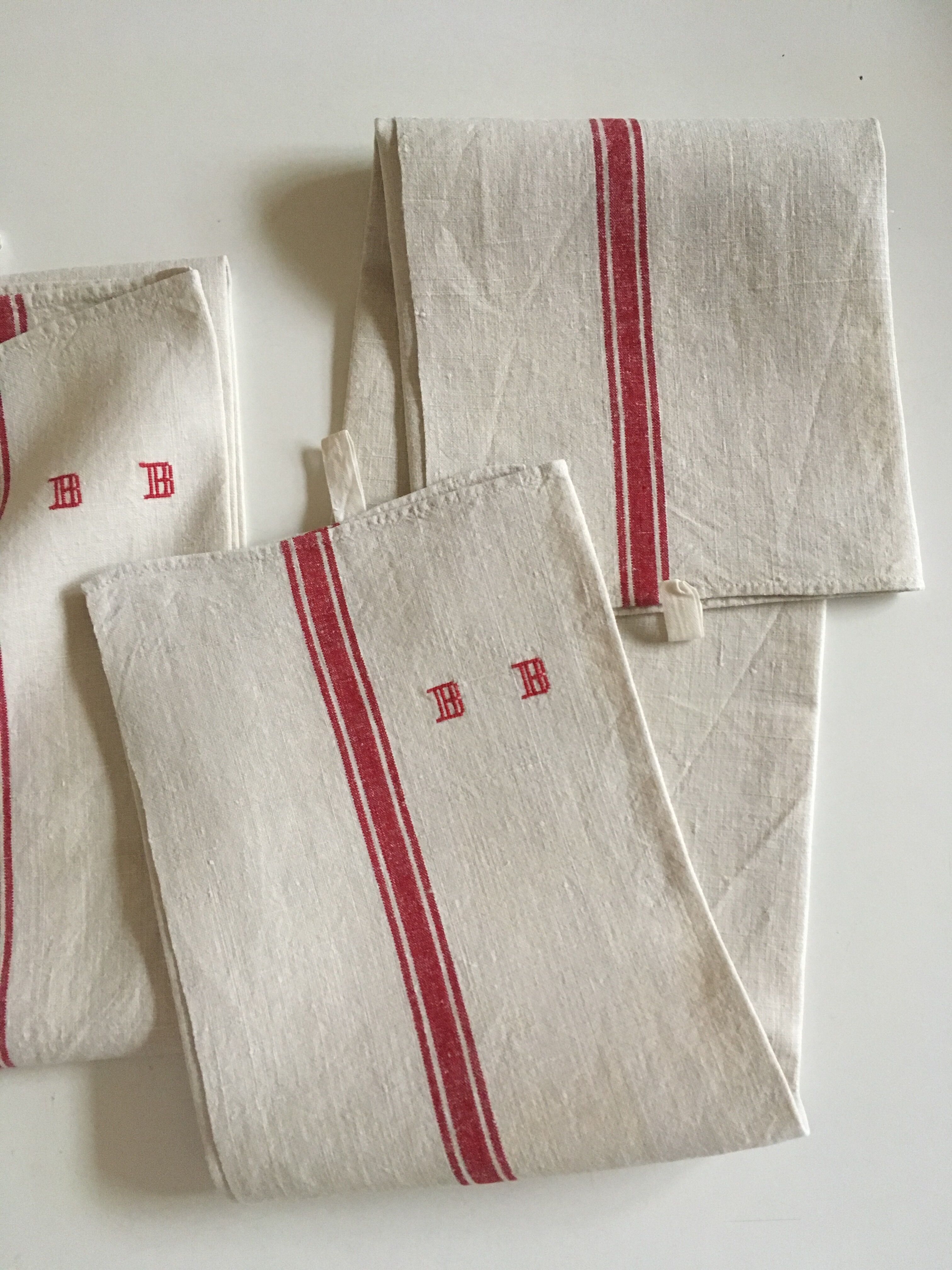 Pair of dishcloths linen monograms old
