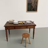 Walnut and pine drapery farmhouse table