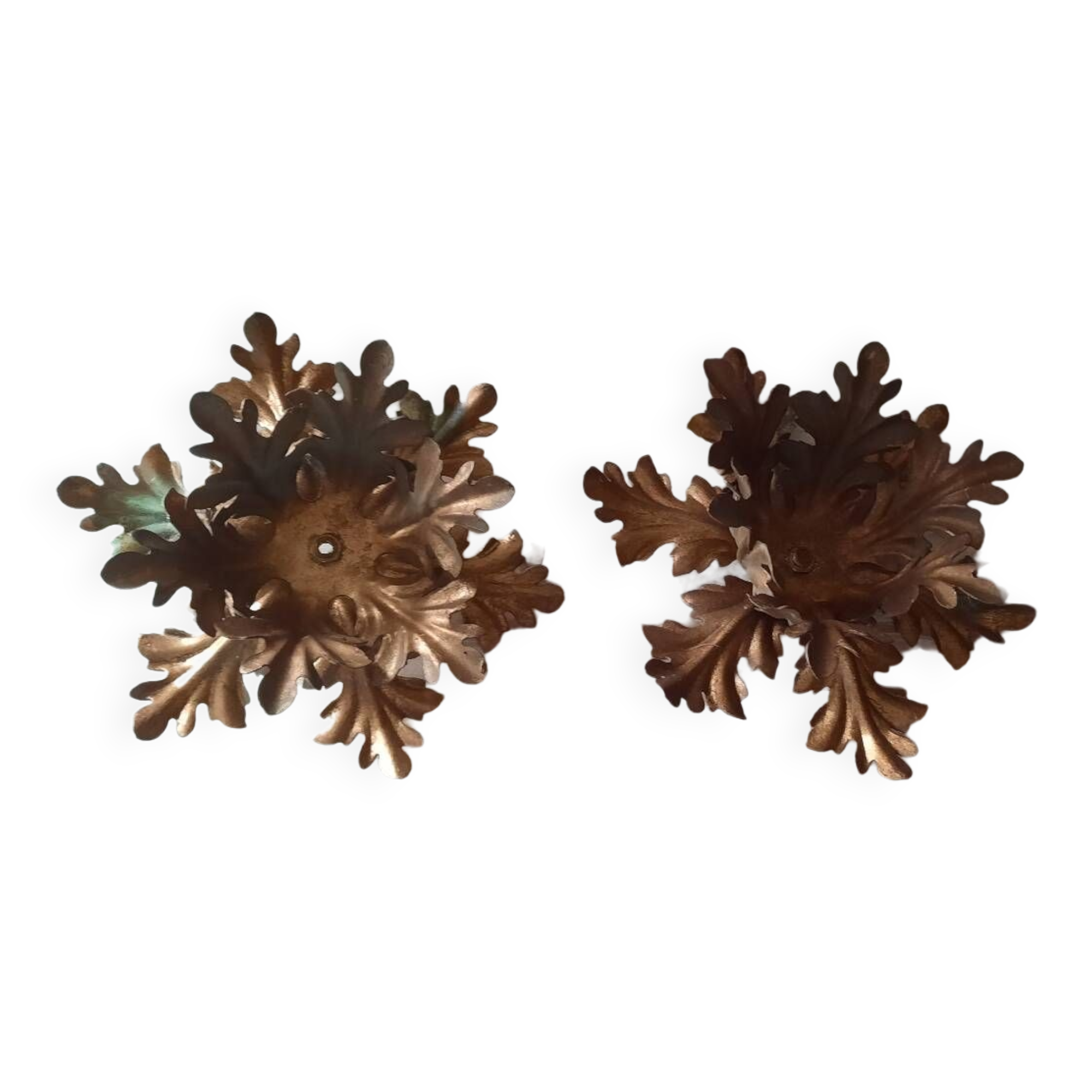 Pairs of golden foliage-style wall lights