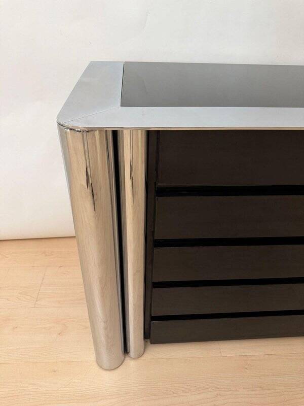 Commode laquée noire en chrome par A. Mosca pour Cinova, Italie, 1969