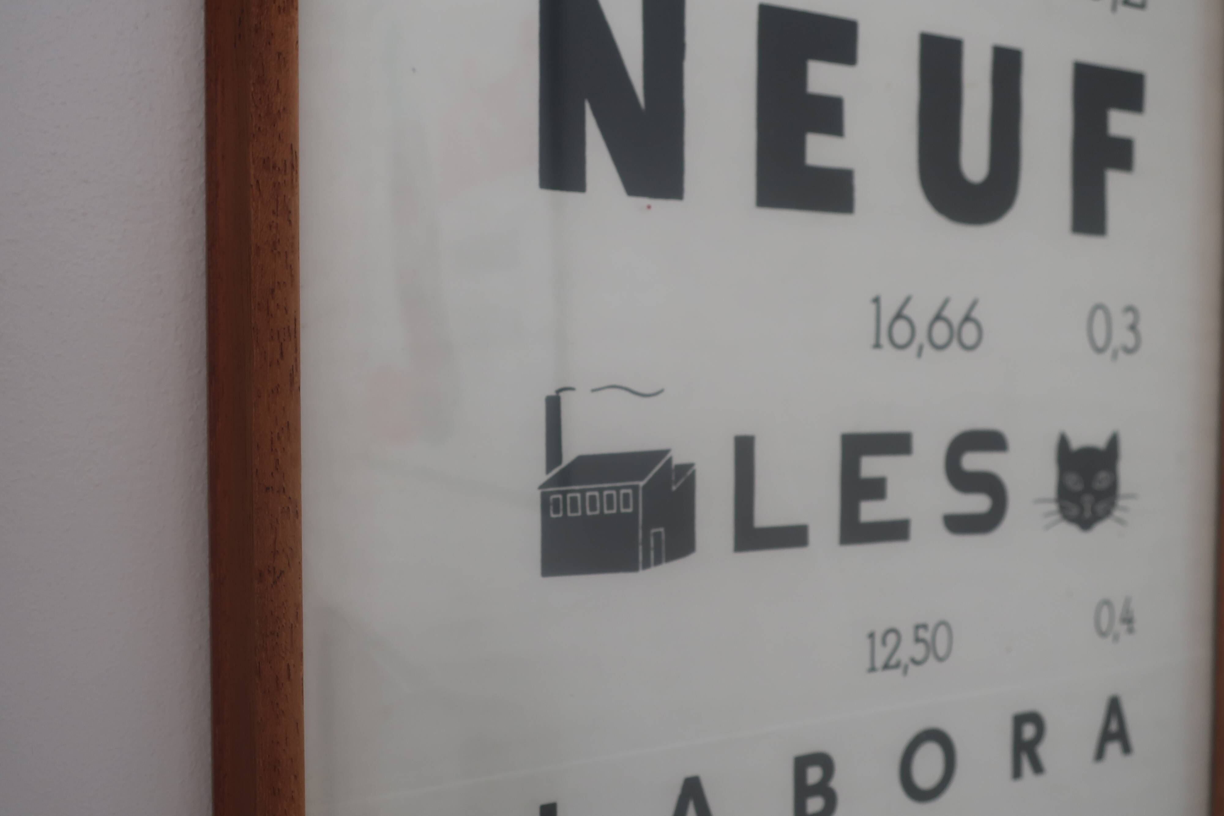 Old optical advertising poster, monoyer scale, framed