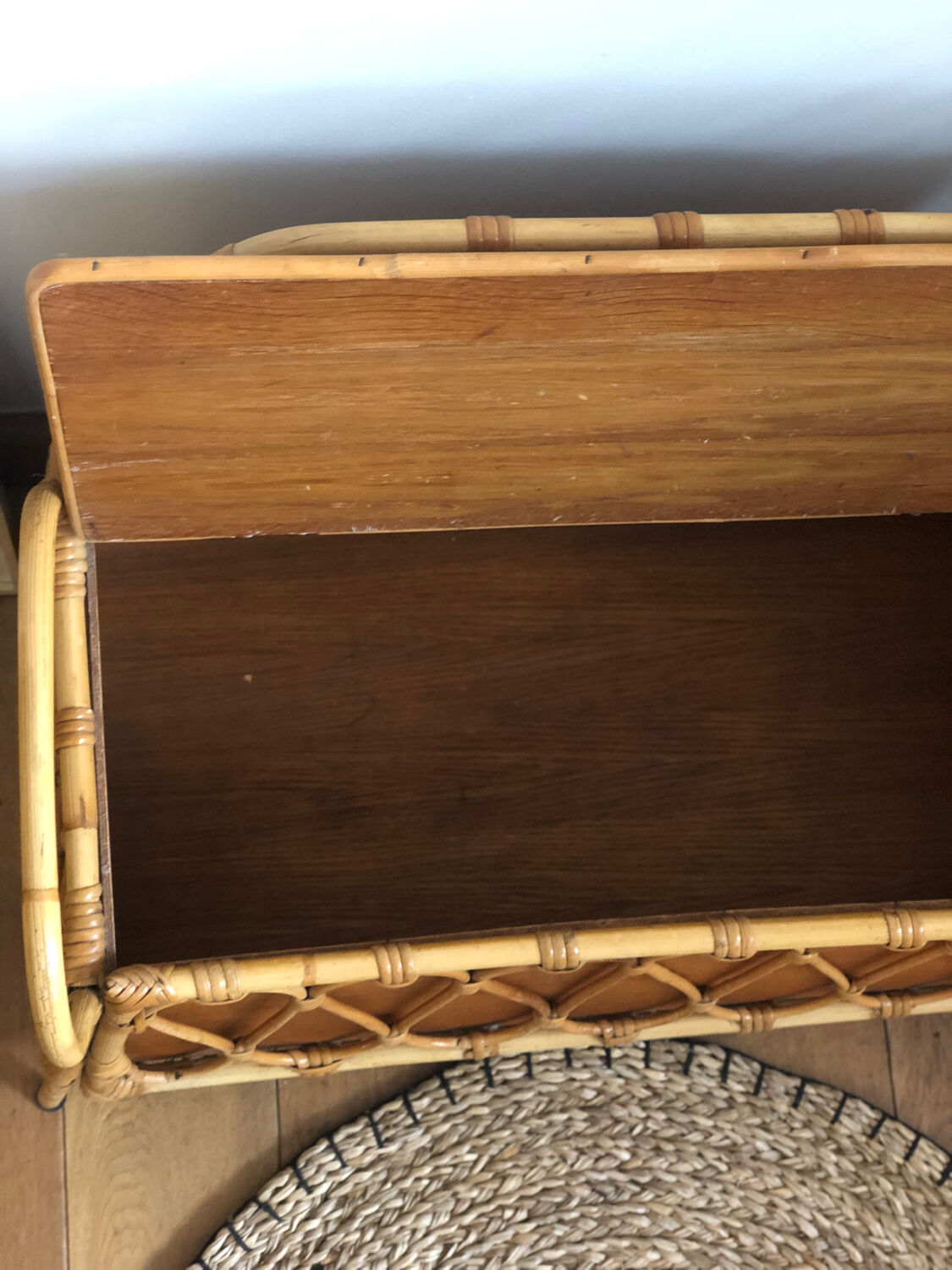 Vintage rattan storage bench for children, 1960s