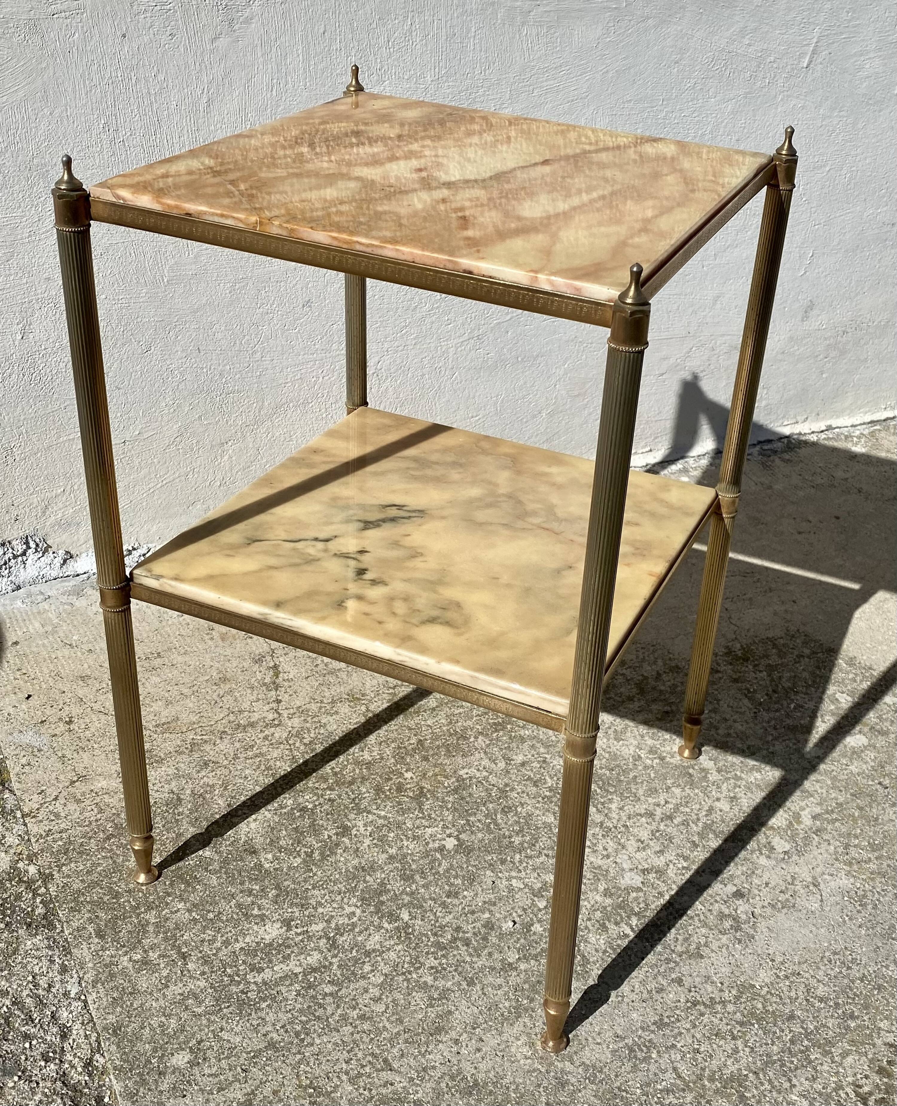 small side table with 2 brass and marble trays vintage 1960