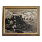 Watercolor on paper André-Charles Nauleau landscape with path 20th century