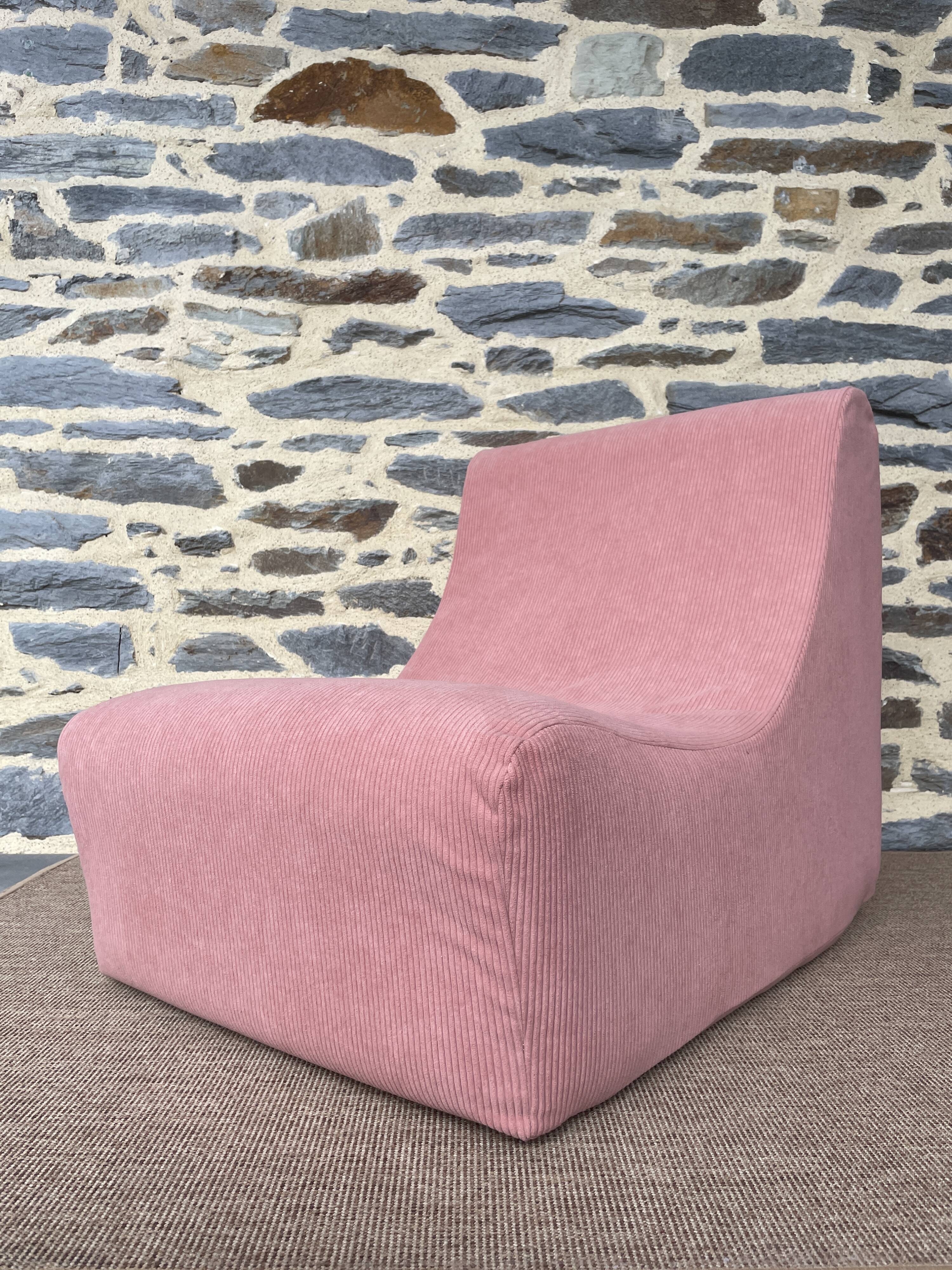 Vintage pink corduroy low chair
