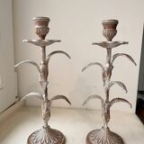 2 Aged Metal Candlesticks