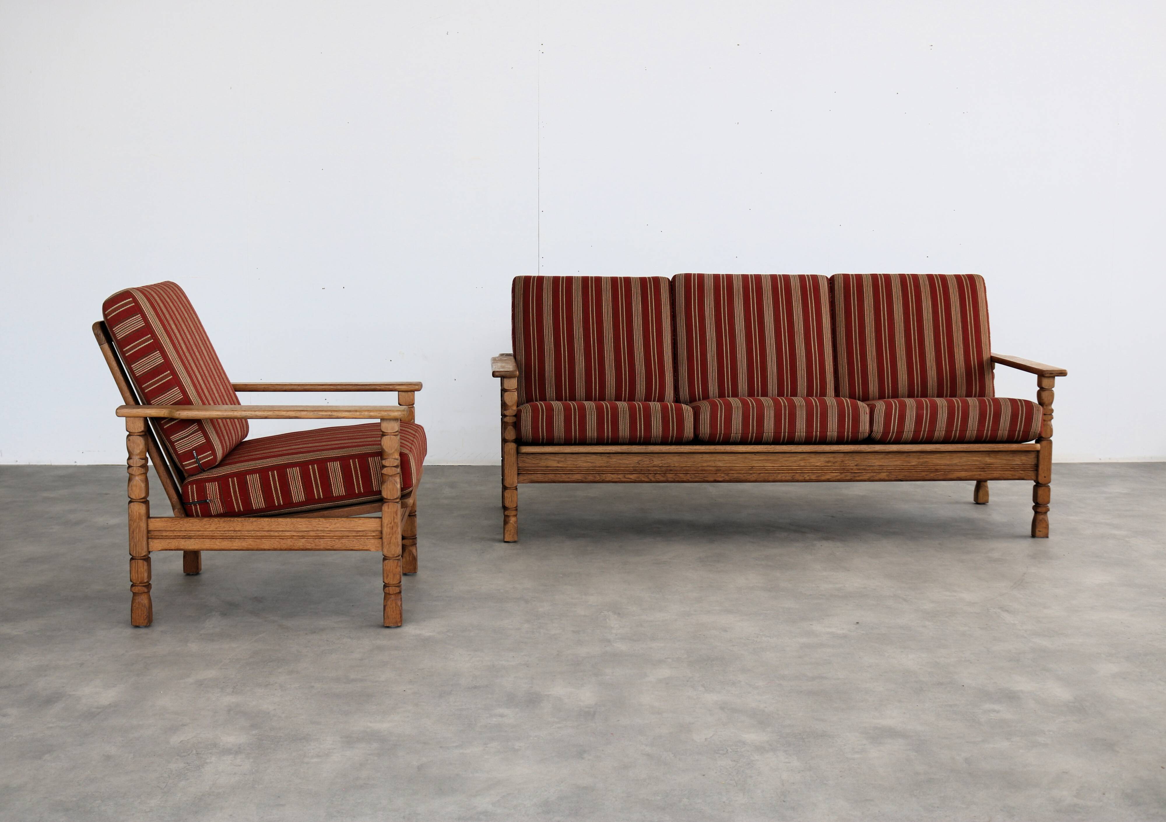Brutalist sofa and chair set | vintage sofa | 1960s | oak.