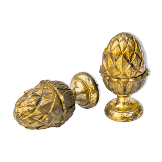 Paire de patères pomme de pin bronze doré marron