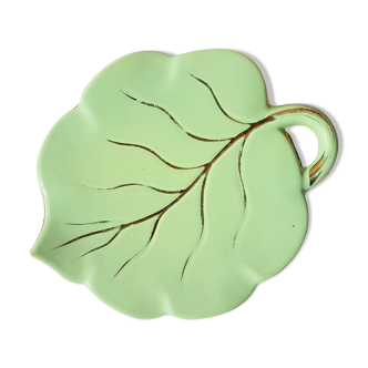Dessous de plat feuille en céramique verte et or vintage ~ Dessous plat original ~ Décoration de tab