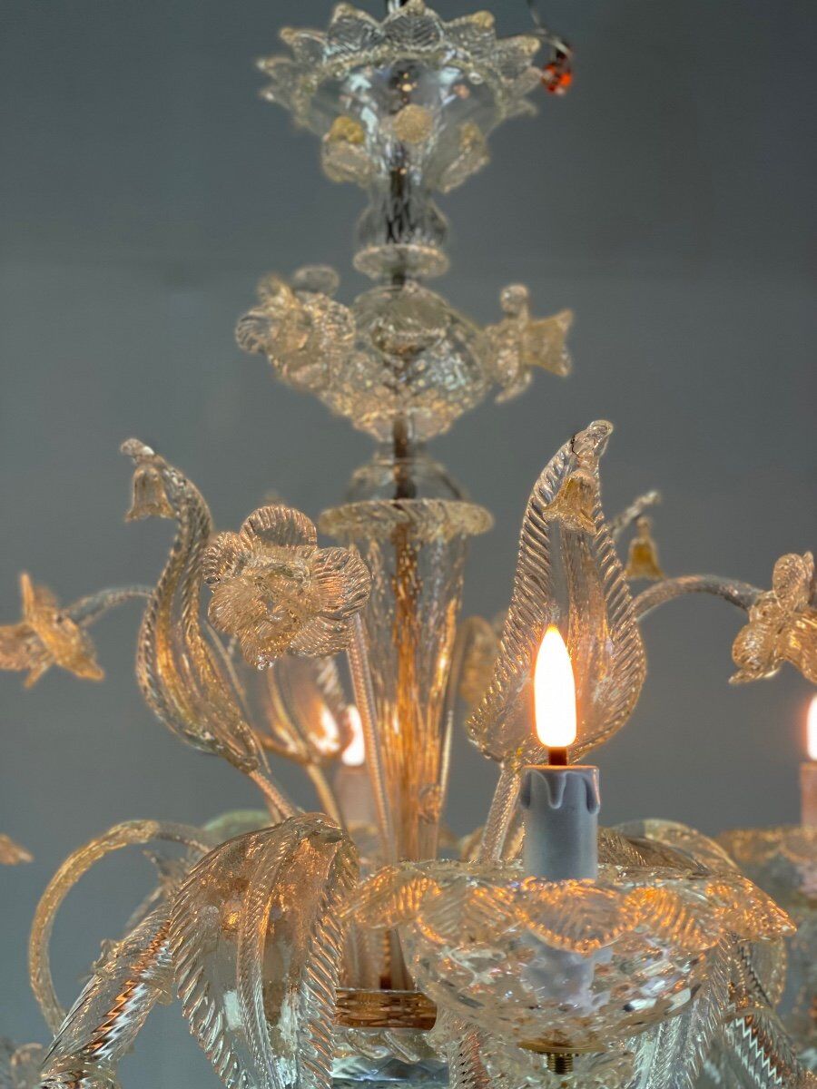 Rezzonico chandelier, venice, gilded murano glass circa 1920